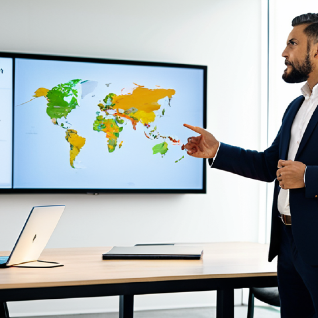 A professional cultural project manager in modest business attire, standing confidently within a modern, brightly lit cultural hub. The background features a collaborative workspace with diverse team members engaging in discussions, and a large digital screen displaying an interconnected network map representing a vibrant cultural ecosystem. The manager is gesturing towards the screen, leading a strategic planning session. The image should convey innovation, community building, and a forward-thinking approach. High quality, professional photography, soft natural lighting, high resolution, detailed, perfect anatomy, correct proportions, natural pose, well-formed hands, proper finger count, natural body proportions, safe for work, appropriate content, fully clothed, professional.