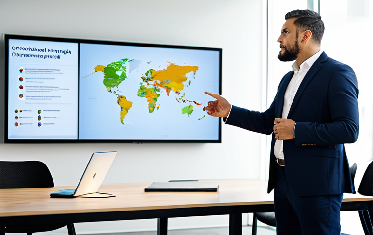 A professional cultural project manager in modest business attire, standing confidently within a modern, brightly lit cultural hub. The background features a collaborative workspace with diverse team members engaging in discussions, and a large digital screen displaying an interconnected network map representing a vibrant cultural ecosystem. The manager is gesturing towards the screen, leading a strategic planning session. The image should convey innovation, community building, and a forward-thinking approach. High quality, professional photography, soft natural lighting, high resolution, detailed, perfect anatomy, correct proportions, natural pose, well-formed hands, proper finger count, natural body proportions, safe for work, appropriate content, fully clothed, professional.