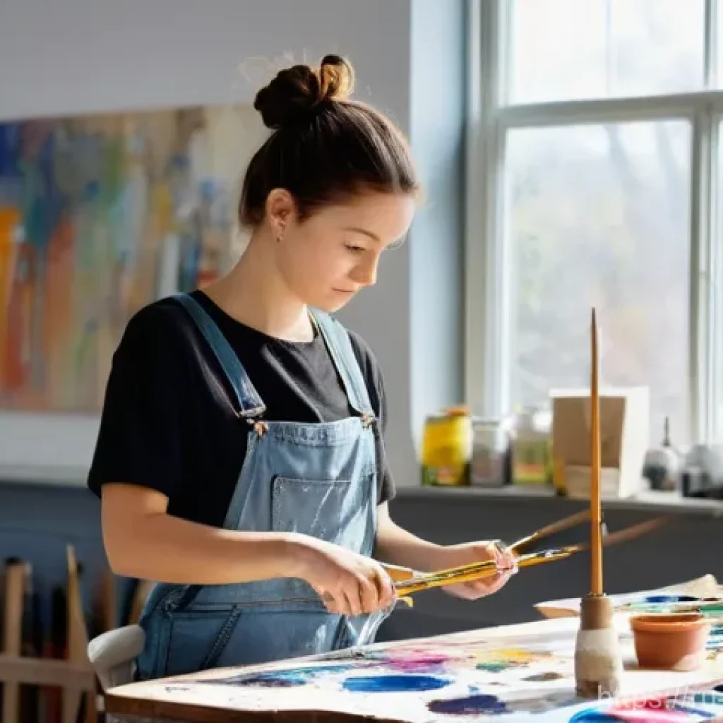 미술문화기획사의 예산 관리 방법 - **Prompt 1: Creative Artist in a Studio**
"A young, determined female artist, around 25 years ol...