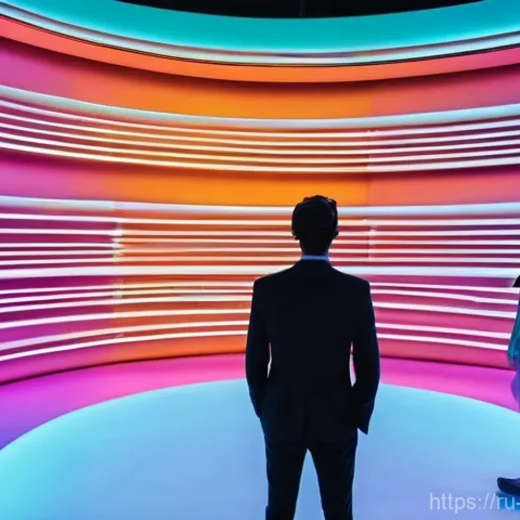 미술문화기획사의 글로벌 트렌드 분석 - **Prompt:** A futuristic, immersive digital art gallery experience. Visitors, dressed in stylish, co...