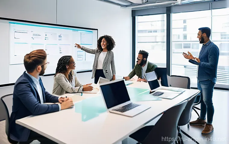 미술문화기획사의 직무 수행 중 리스크 관리 - **Prompt:** A diverse team of creative professionals, dressed in smart casual attire, engaged in a d...