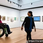 미술문화기획사로서의 사회적 책임 - A vibrant, modern art museum bustling with a diverse group of people of all ages and backgrounds. In...