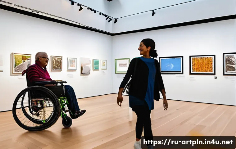 미술문화기획사로서의 사회적 책임 - A vibrant, modern art museum bustling with a diverse group of people of all ages and backgrounds. In...