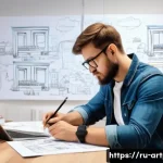 미술문화기획사의 프리랜서 계약 팁 - A professional freelance artist in a modern creative studio, surrounded by sketches, digital tablets...