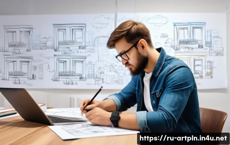 미술문화기획사의 프리랜서 계약 팁 - A professional freelance artist in a modern creative studio, surrounded by sketches, digital tablets...