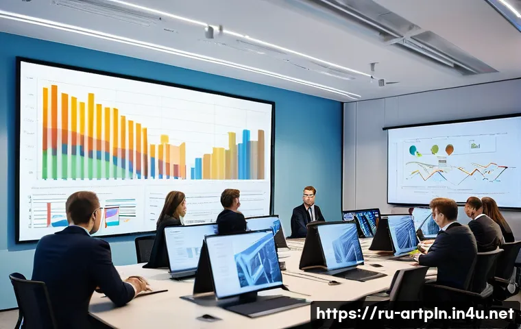 미술문화기획사의 주요 직업적 위험 관리 - A professional event management team in a modern conference room, engaged in detailed risk analysis ...