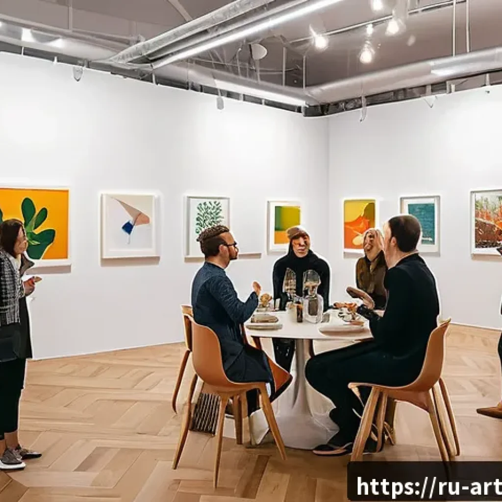 미술문화기획사 업계에서의 네트워킹 팁 - A lively art networking event in Moscow, featuring a diverse group of professionals in smart casual ...