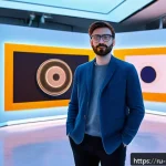 Home 20 미술문화기획사와 박물관 기획사의 차이 - A modern art curator in a spacious contemporary gallery, arranging a multimedia installation with in...