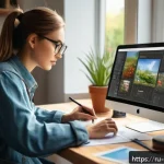 Home 19 미술문화기획사의 프리랜서 생존 전략 - A focused digital artist workspace showing a creative freelancer analyzing competitors on multiple s...