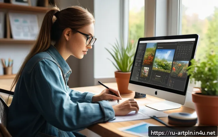 미술문화기획사의 프리랜서 생존 전략 - A focused digital artist workspace showing a creative freelancer analyzing competitors on multiple s...