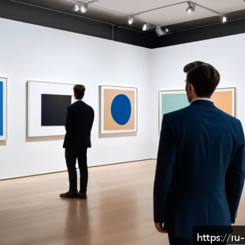 Home 17 미술문화기획사 입문을 위한 추천 도서 - A modern art curator in a stylish gallery setting, thoughtfully arranging contemporary artworks on t...